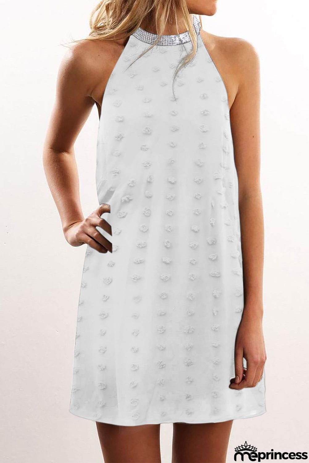 Pompom Mock Neck Sleeveless Shift Mini Dress