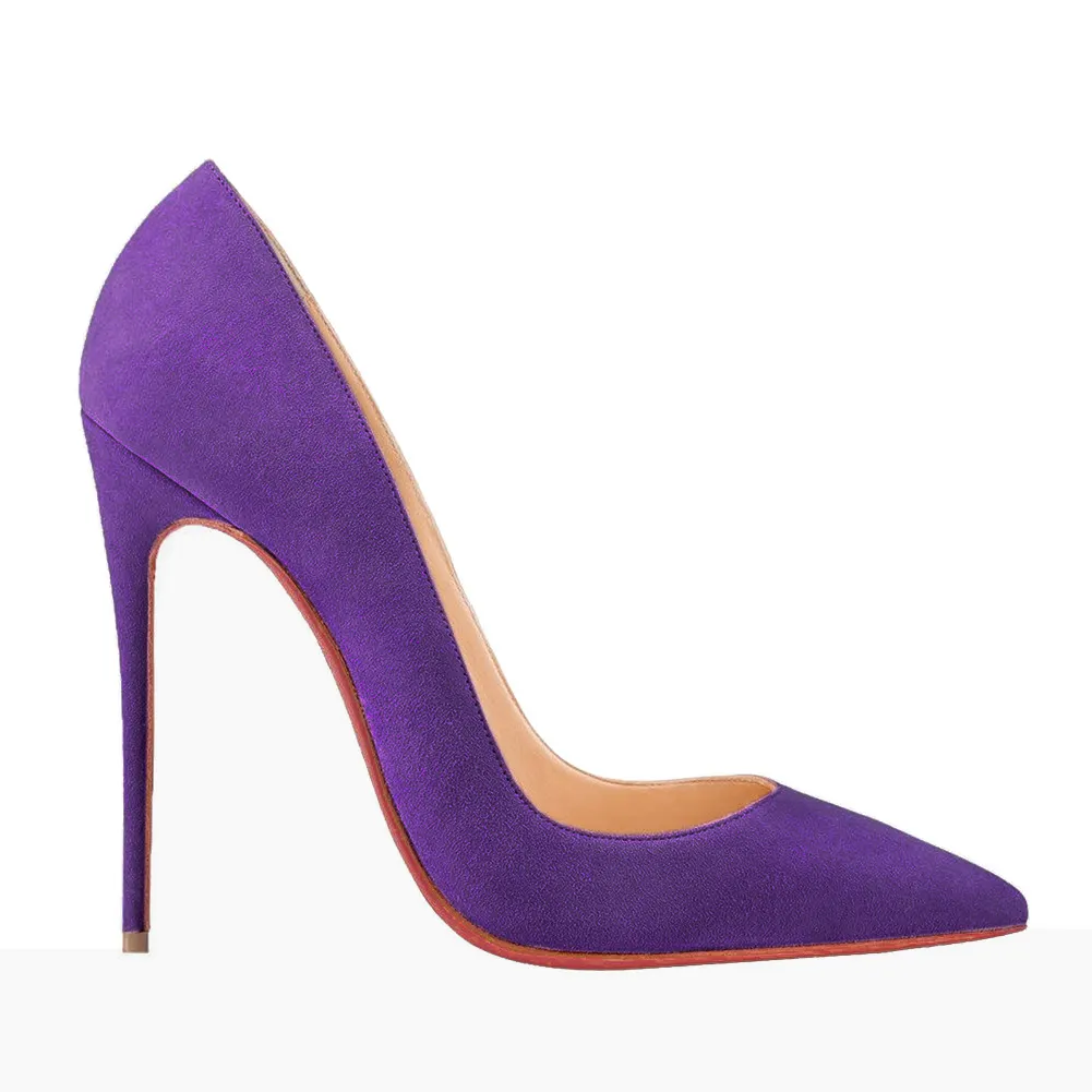 120mm Women's Party Wedding Heels Pumps Purple Suede-vocosishoes