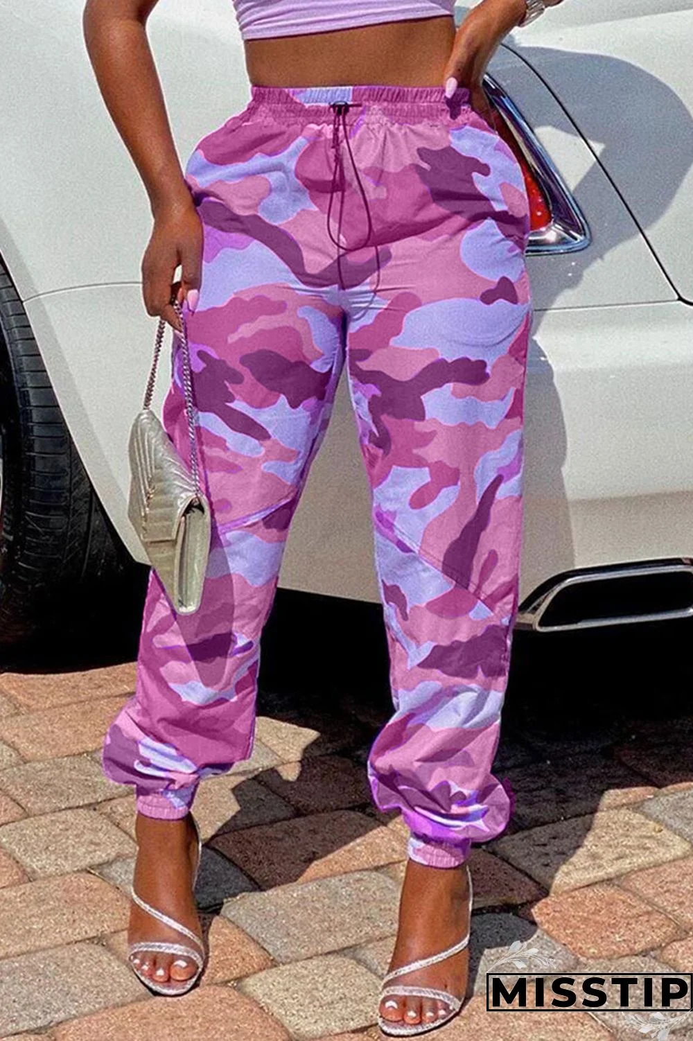 Pink Fashion Camouflage Printed Casual Trousers