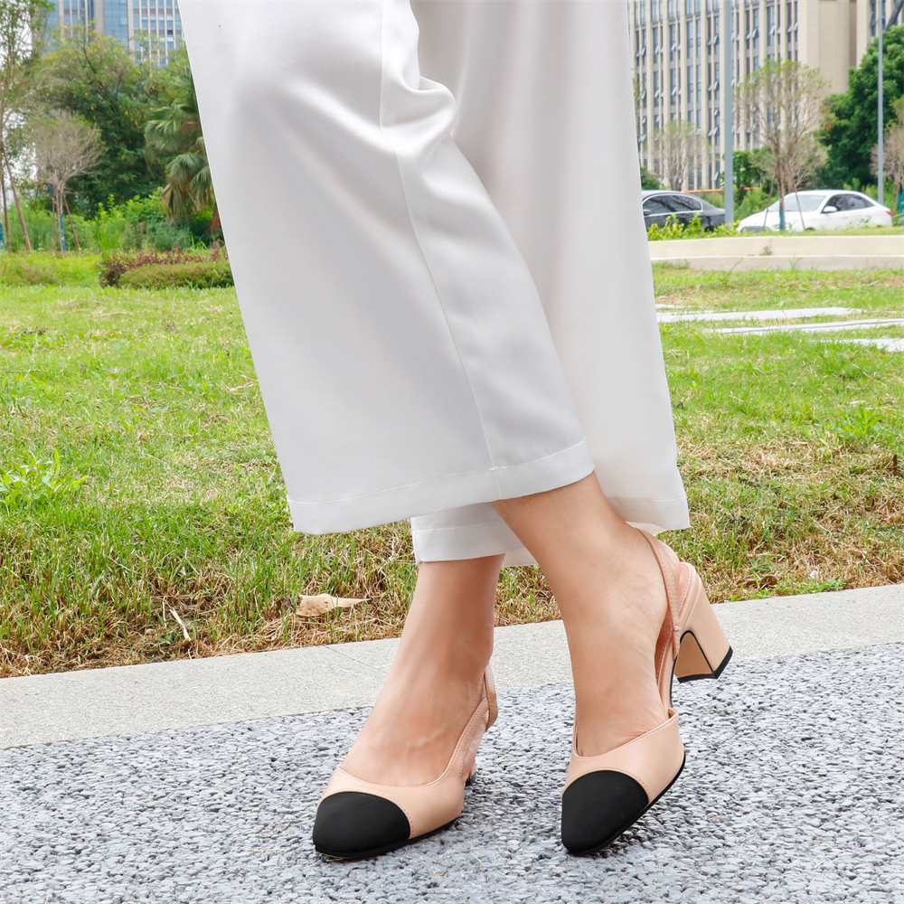 6.5cm/2.55'' Chunky Heels for Women Slingback Pumps Sandals Splicing Round Toe Casual Daily Wedding Pumps