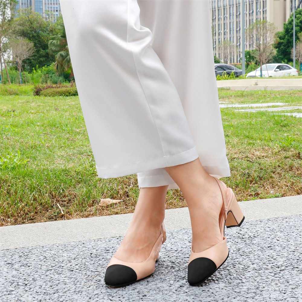 6.5cm/2.55'' Chunky Heels for Women Slingback Pumps Sandals Splicing Round Toe Casual Daily Wedding Pumps