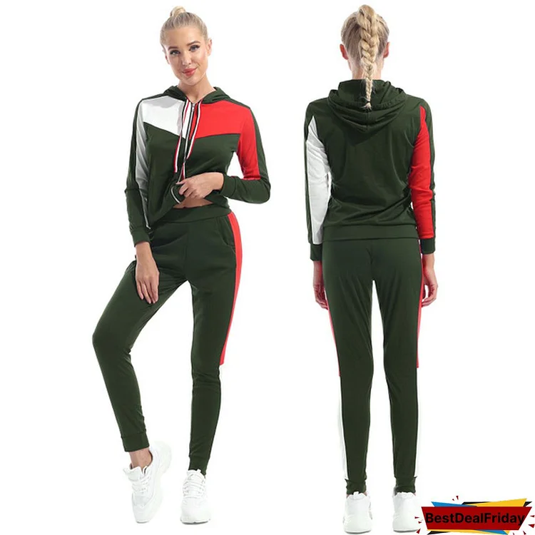Womens Two Piece Outfits Sets Zipper Crop Tops Hoodie Sweatsuits Sport Workout Fitness Active Tracksuits