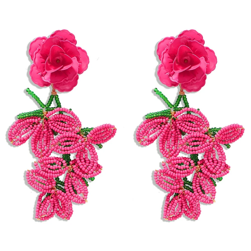 Dvacaman Bohemian Colourful Weave Beaded Flower Statement Drop Earrings Women Ethnic Handmade Seed Beads Dangle Earrings Jewelry