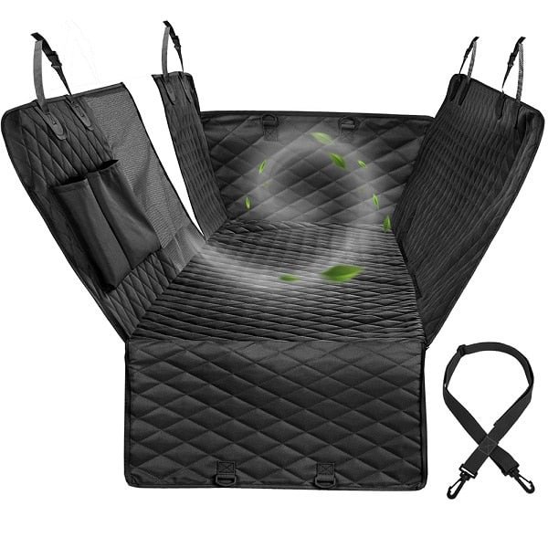 Waterproof Non-Slip Car Seat Hammock Cover With Pockets, Side Flaps, Headrest Straps, Seat-Anchors, & Mesh Window 