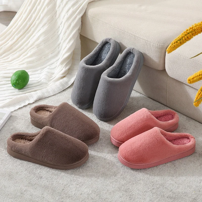 Men Winter Slippers Men and Women Couple Indoor Home Non-Slip Soft Cotton Shoes Women Solid Color Plush Slippers Shoes