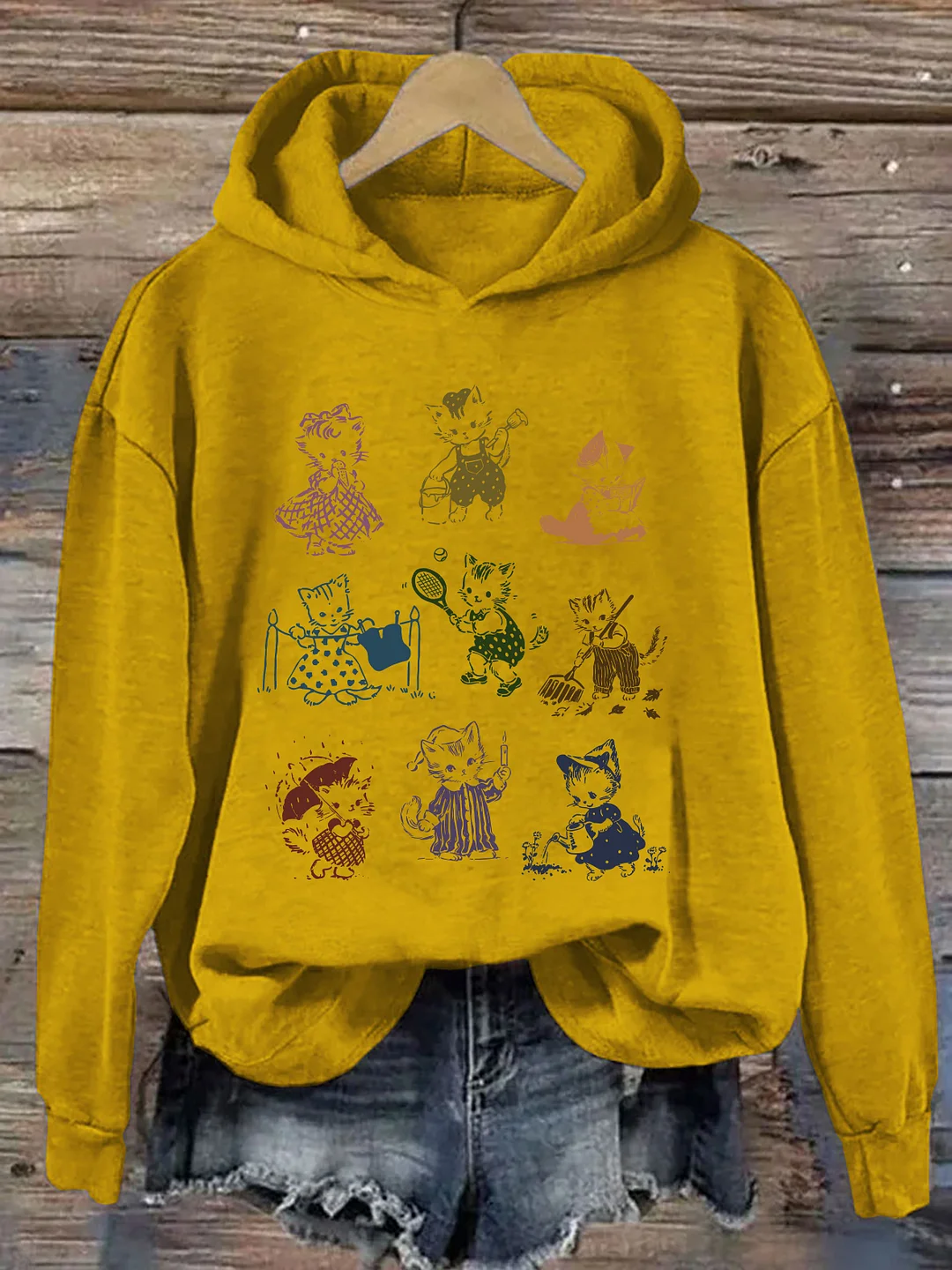 Cat 90s Tattoo Vintage Hoodie