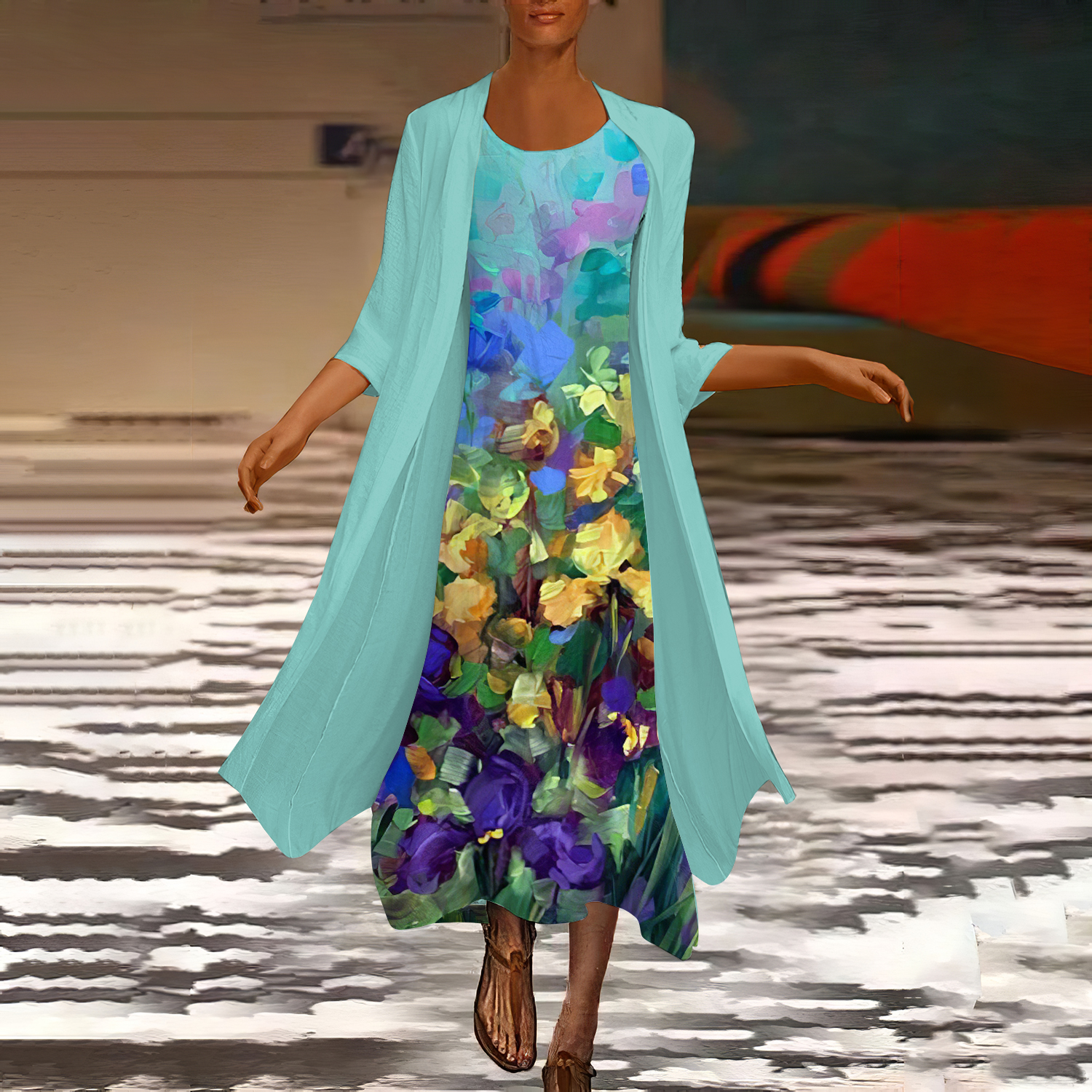 Oil Painting Print Dress Two Piece Set  artssus