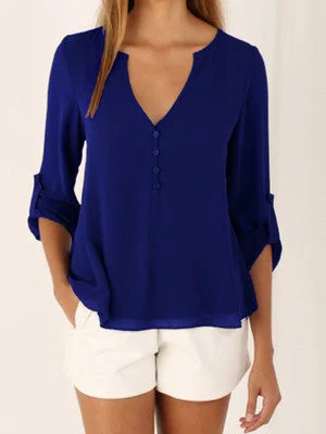 Long-sleeved V-neck loose chiffon shirt