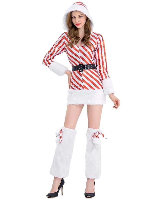 Fancy Adult Christmas Candy Cane Costume For Women Red-elleschic