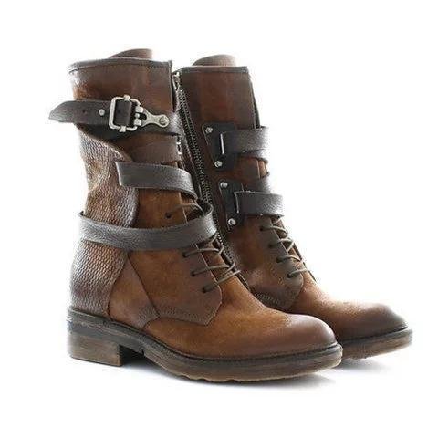 Women Retro Ankle Boots High-Cut Martin Boots with Zipper