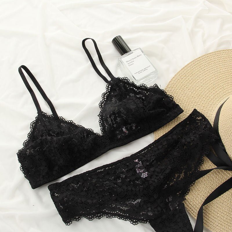 Wriufred Sexy Temptation Lace Soft Cup Bra Set Women Deep V Underwear Brassiere Comfortable Ultra-thin Triangle Cup lingerie