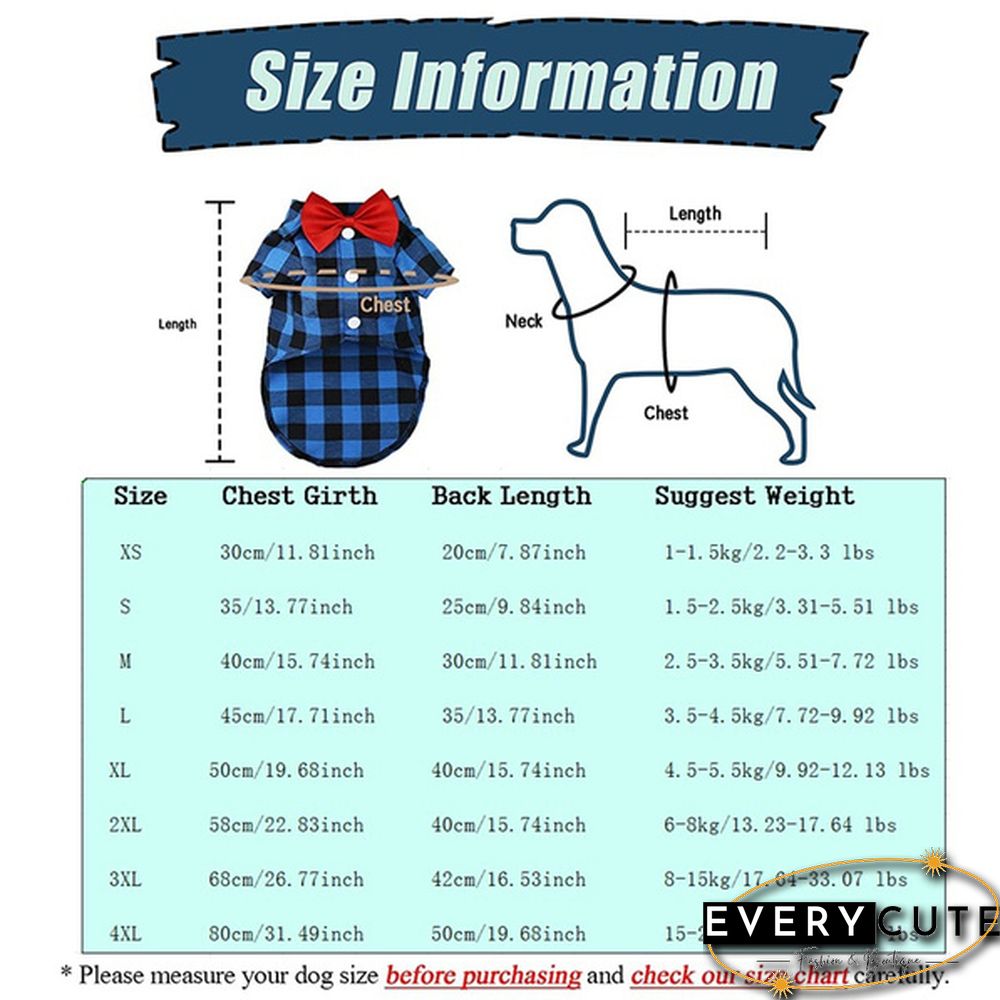 3 Colors Dog Plaid Shirt with Bow Tie Pet Clothes for Puppy Cat Western Collar Shirts Birthday Party Holiday Wedding Costume Outfit