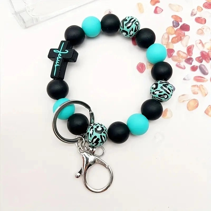 Casual Classic Style Sports Cross Leopard Alloy Wooden Beads Silica Gel Beaded Keychain