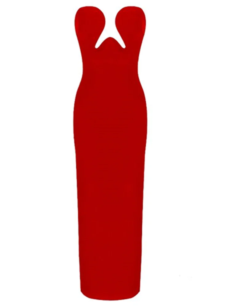 Women Winter Sexy Strapless Backless Split Black Maxi Long Bodycon Bandage Dress Elegant Evening Party Club Dress Vestidos