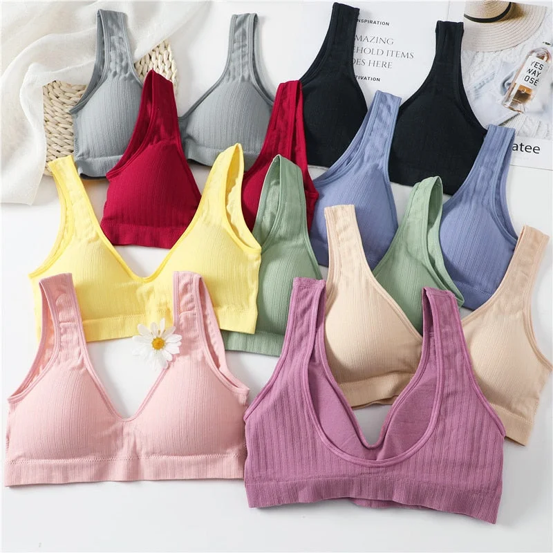 FINETOO Padded Tops Women Candy Color Bralette Ladies Deep V Tanks M-XL Sexy Backless Top Comfortable Underwear Female Lingerie