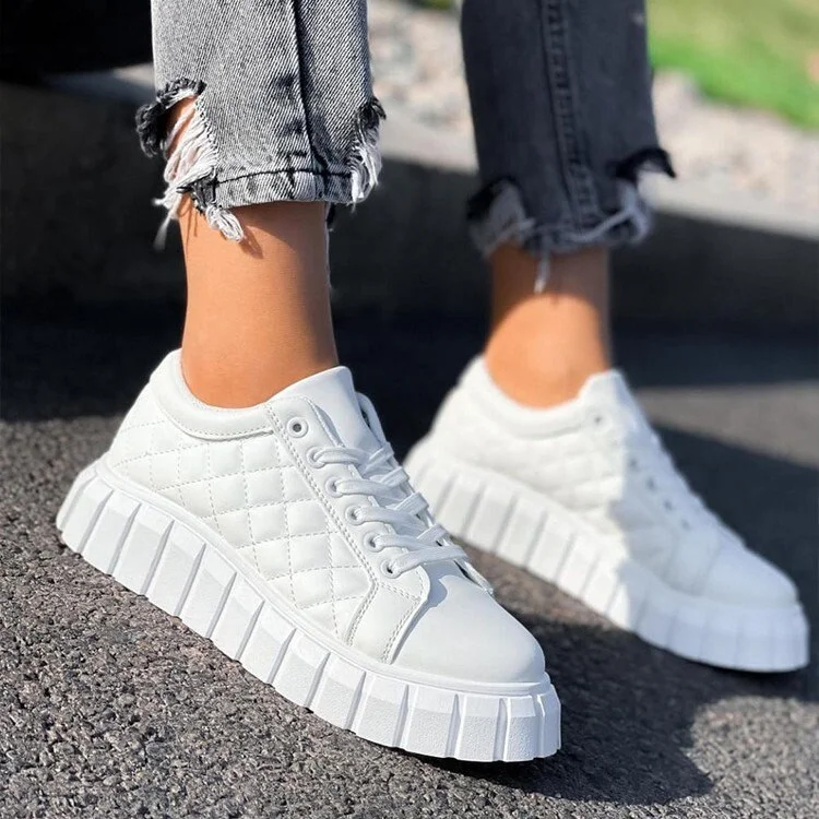 Qengg Women Sneakers Fashion Platform Shoes Spring Autumn Casual Female All-match Thick Sole Breathable White Vulcanized Shoes size 43