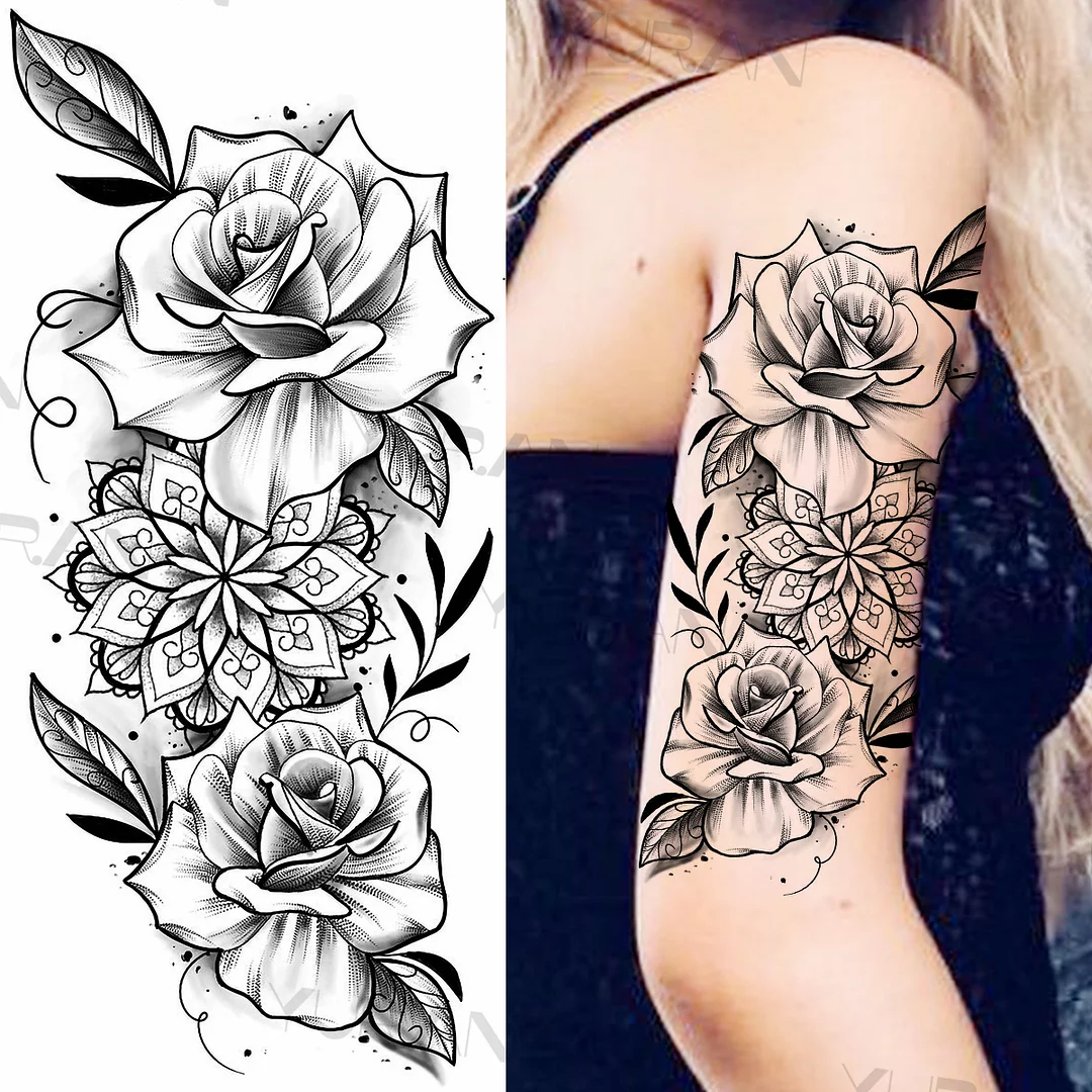 Sdrawing Rose Flower Temporary Tattoos For Women Realistic Snake Butterfly Flora Fake Tattoo Sticker Arm Body Waterproof Tatoos