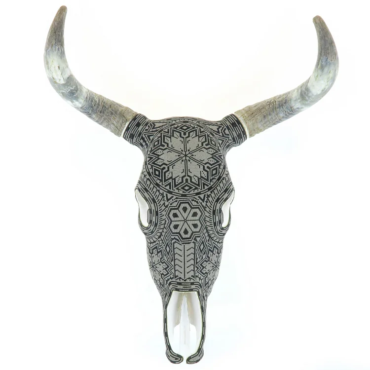 (H1) Huichol Beaded Bull Skull Wall Mount Mexican Folk Art