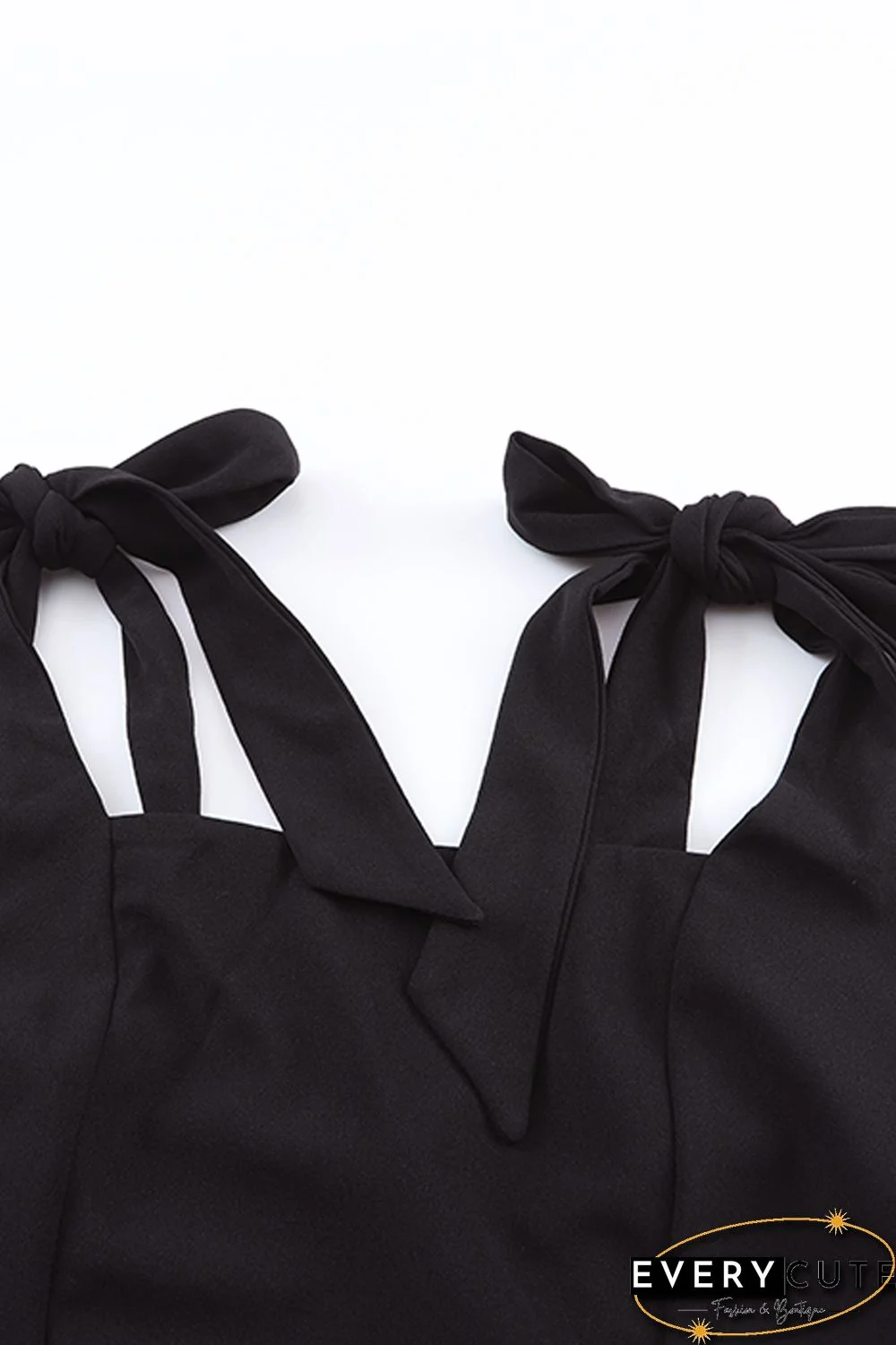 Black Tie Shoulder Smocked Back Side Slit Maxi Dress