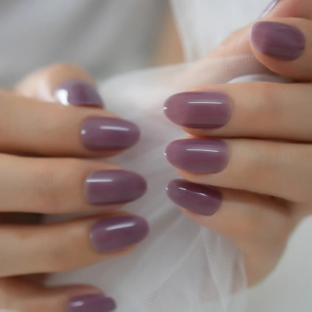 Dark Purple Color Almond Nail Tips 2021 Full Cover Fingernails Medium Charms Grapes False Nails Art Fake Gels Nails IMABC 24Pcs