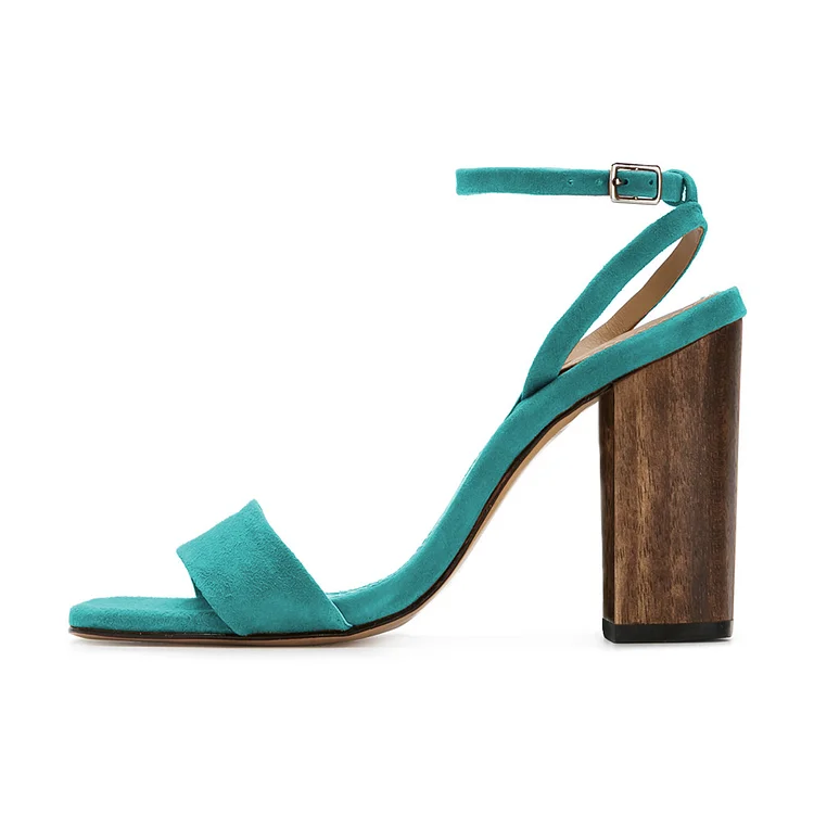 Patricia Green Women's Palm Beach Block Heel Scalloped Sandal in Turquoise  Leather