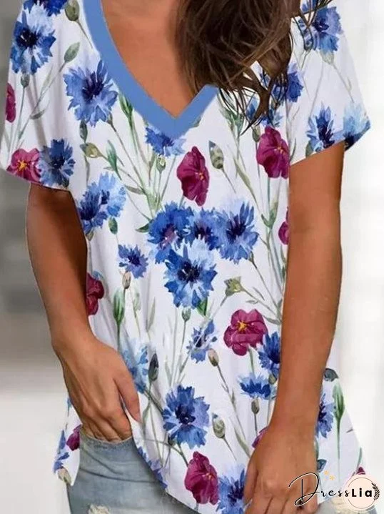 V-neck Leopard Print Short-sleeved T-shirt