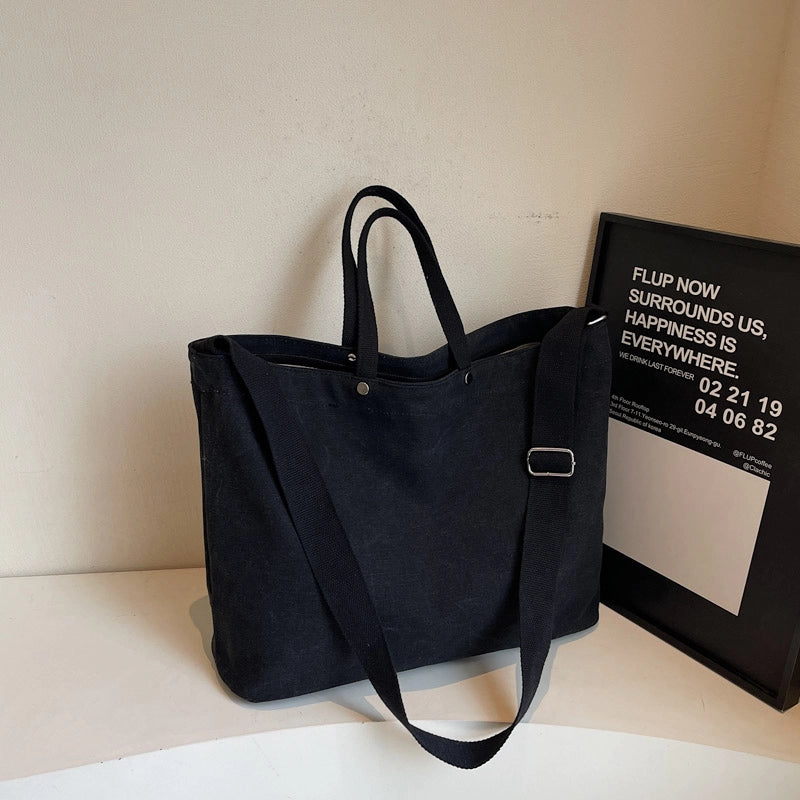 Women’s Canvas Solid Color Classic Style Square Zipper Tote Bag
