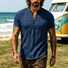 Men's Linen Short Sleeve Henley T-Shirt Lightweight Breathable Casual Summer Top by Inlyline