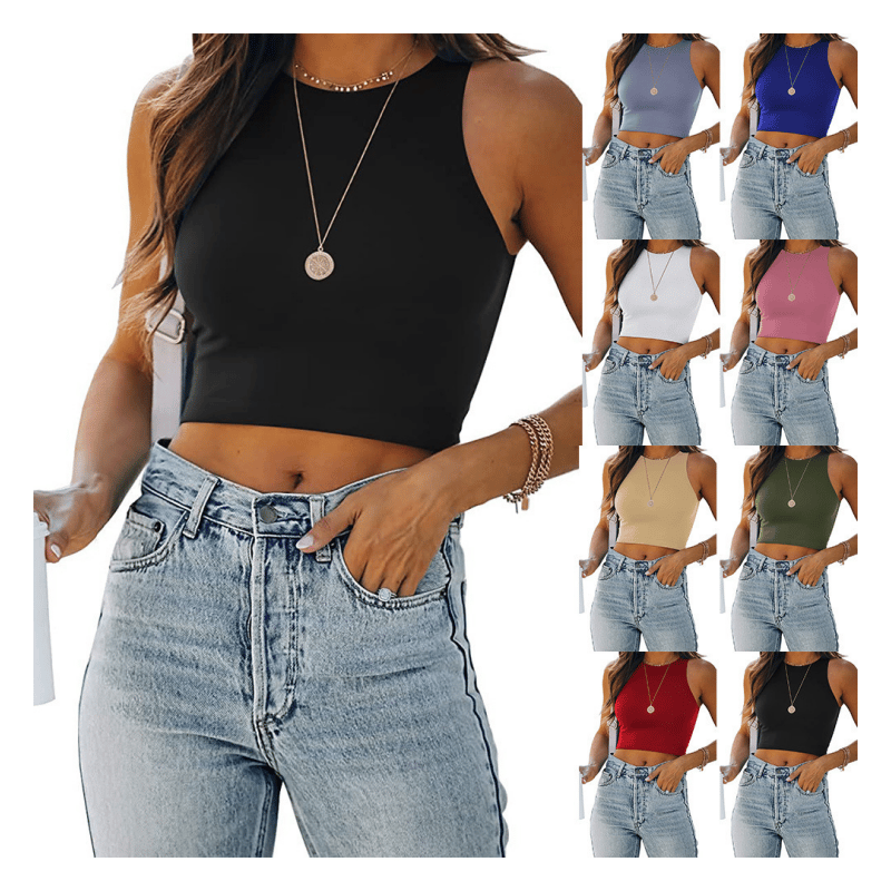 Women's Sexy Sleeveless Racer Back Tank Tops Halter Neck Crop Tops😽