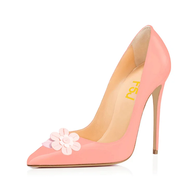FSJ Pink Stiletto Heels Floral Pointy Toe Pumps for Female |FSJ Shoes