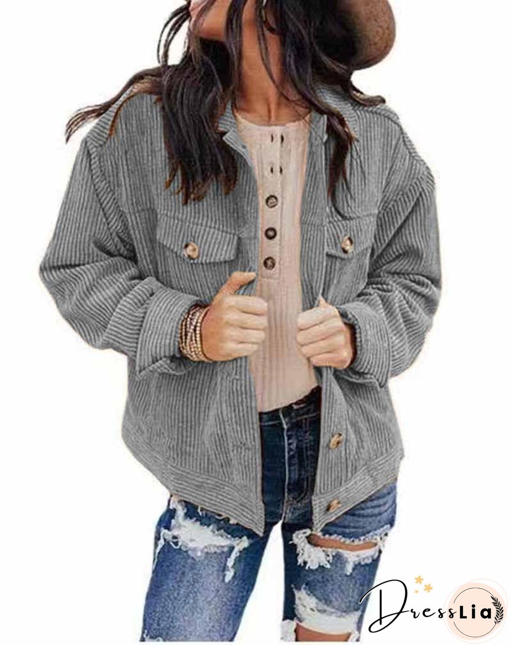 Pure Color Corduroy Coat