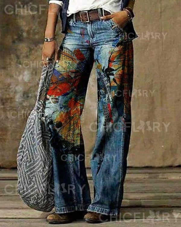 Vintage Butterfly Casual Pants