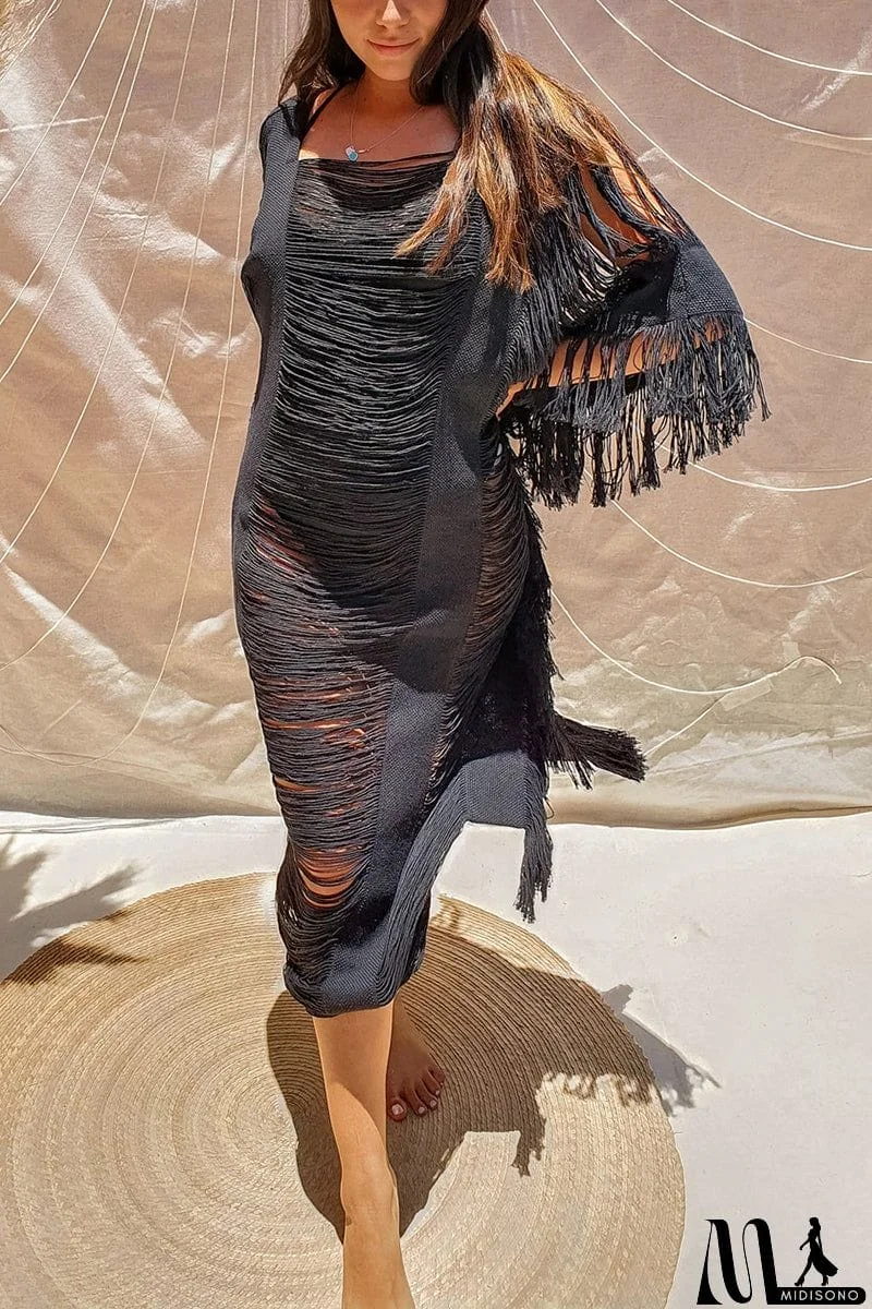 MidiSono - Raw Frayed Curning Cover Dress