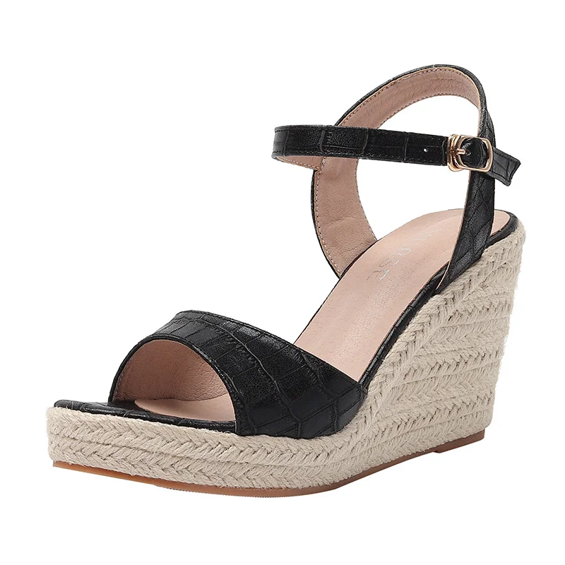 Wongn Wongn Summer Wedge Platform High Heel Sandals Straw Hemp Rope Large-Size Shoes