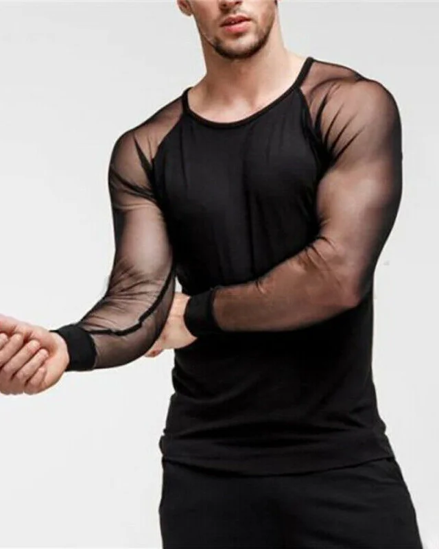 Men's casual black mesh T-shirt
