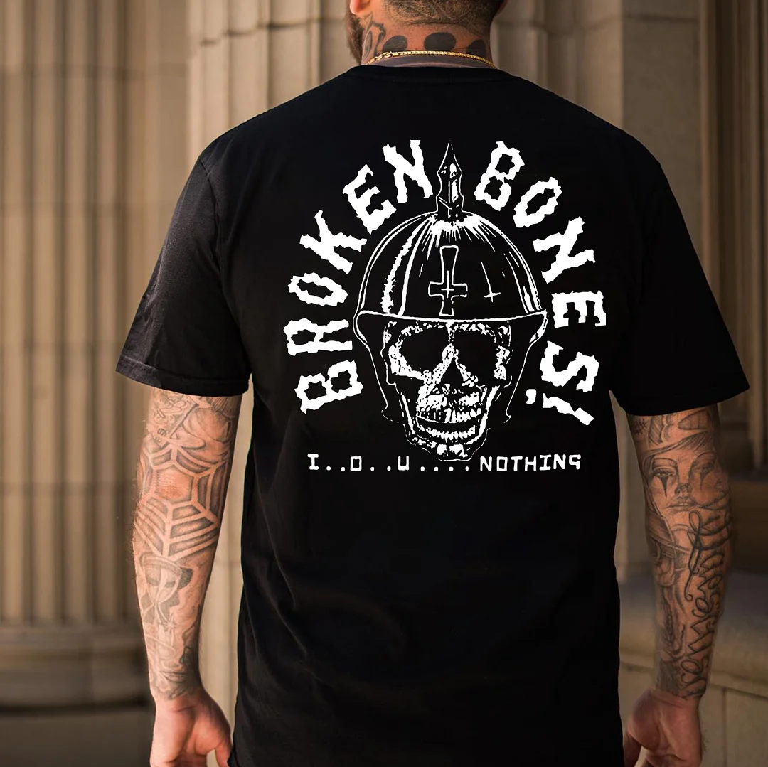BROKEN BONES Helmet Skull Print Men's T-shirt