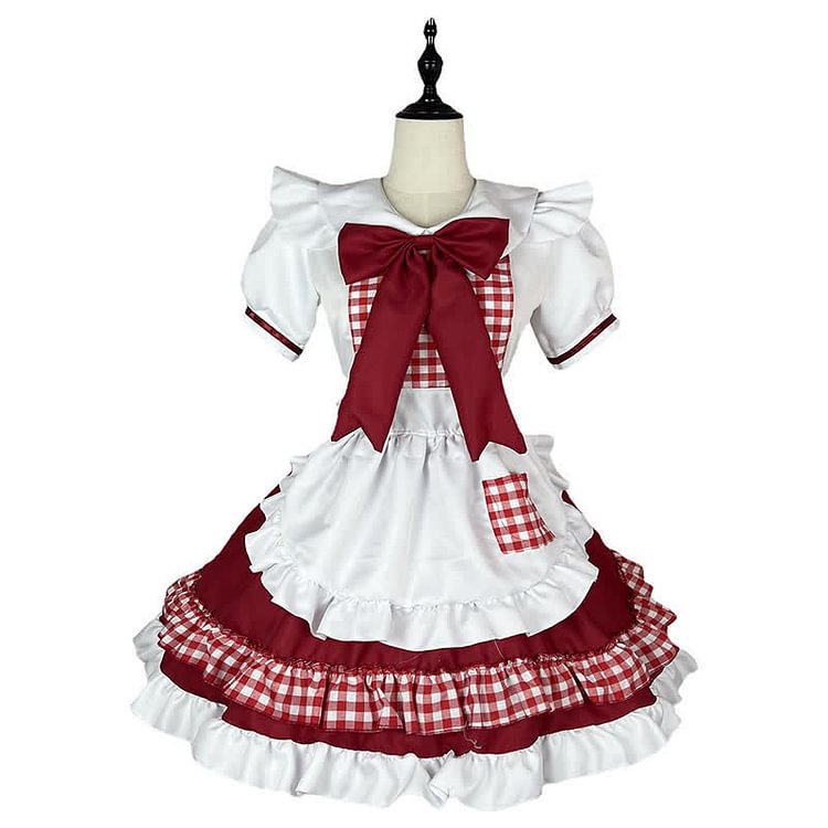 Lolita Plaid Pocket Ruffled Bubble Maid Dress - Modakawa Modakawa