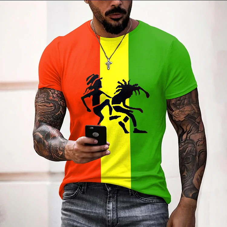 BrosWear Juneteenth Color Contrast Reggae Short Sleeve T Shirt