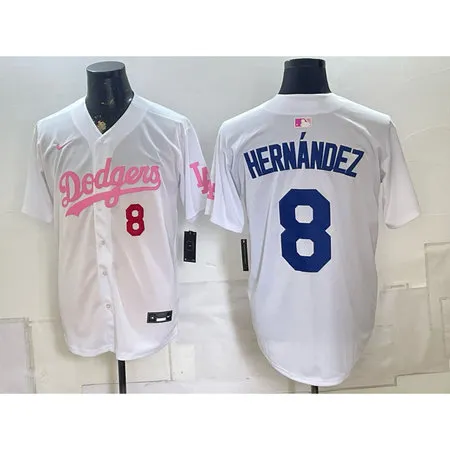 Men's Los Angeles Dodgers #8 Enrique Hernandez White Cool Base Stitched Baseball Jersey 6N2T