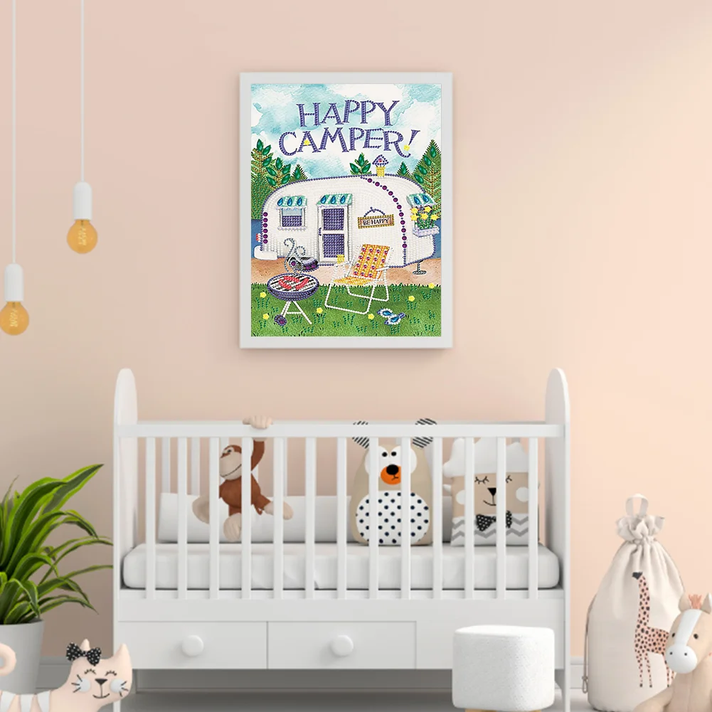 Diamond Painting - Partial Special Shaped Drill - Happy Camping Bus(30*40cm)