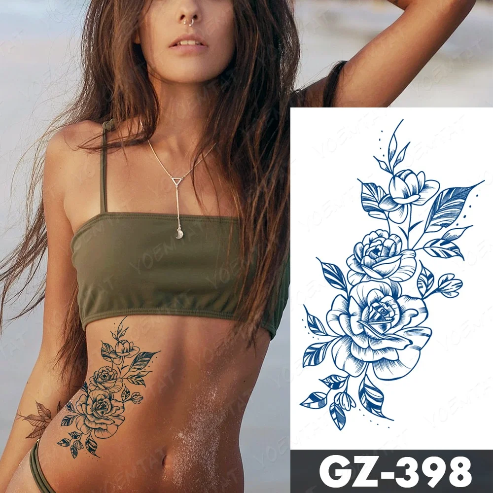 Sdrawing Juice Lasting Ink Waterproof Temporary Tattoo Sticker Genipin Herbal Tatoo Women Body Art Fake Tatto Snake Flower