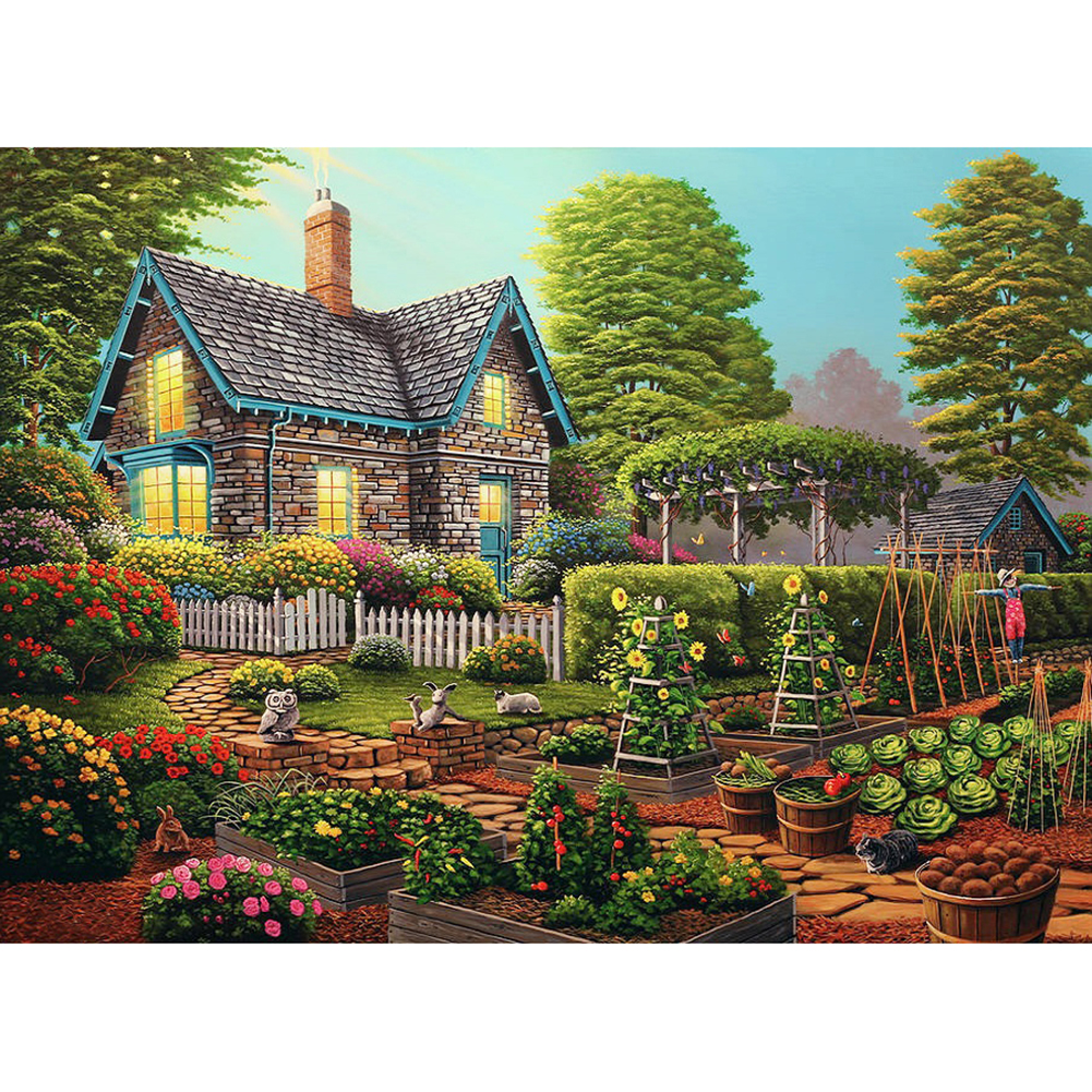 

55*40CM - Round Drill Diamond Painting - Farmhouse Garden, 501 Original