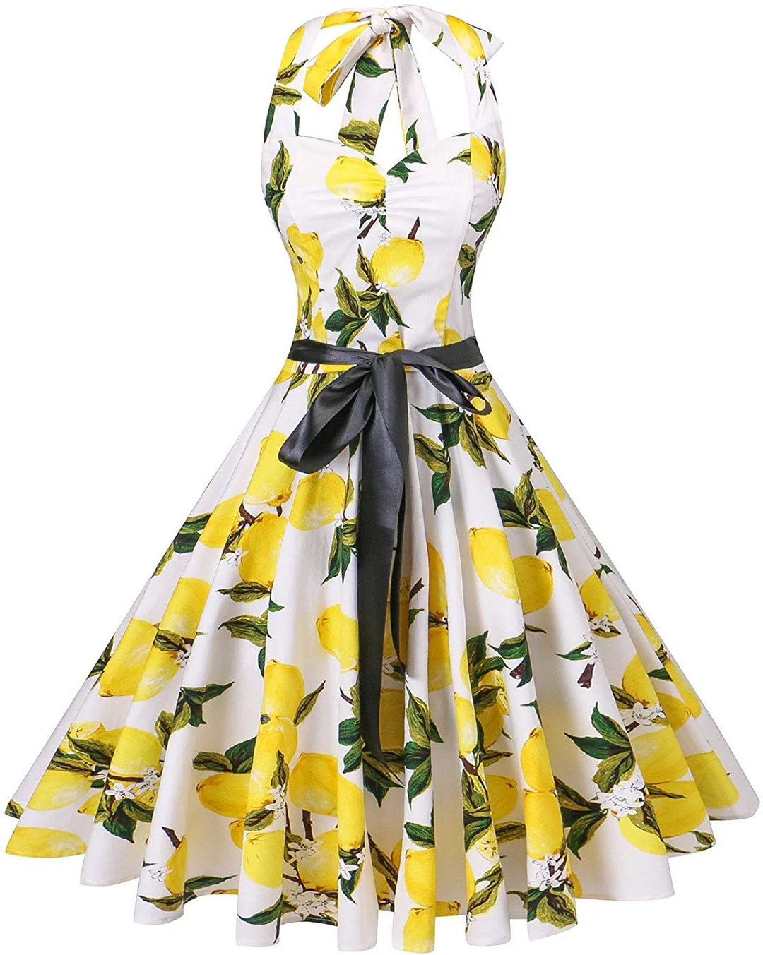 Women's Vintage 1950s Halter Neck Polka Dot Audrey Hepburn Dress 50s Retro Swing Dresses Belt