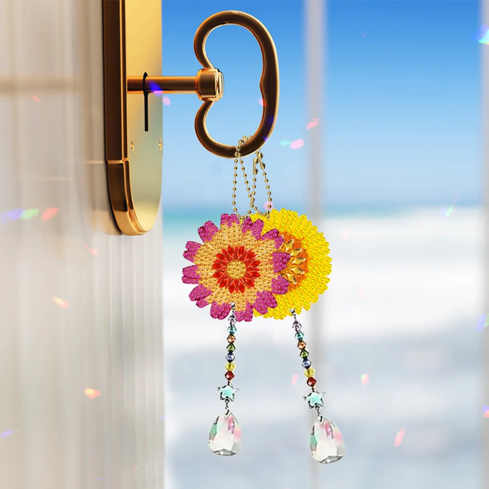 5Pcs Acrylic Double Sided Sunflower Suncatcher Diamond Painting Hanging Pendant Diamond Drawing Hanging Ornament
