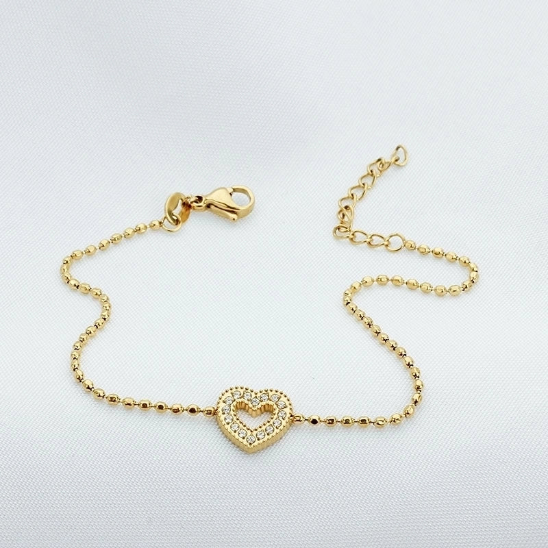 Minimalist Geometric Heart Shape Titanium Steel Zircon Bracelets In Bulk