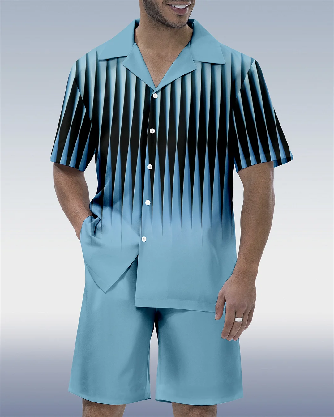 Suitmens Men's Geometric Abstract Art Short Sleeve Shirt Set 209