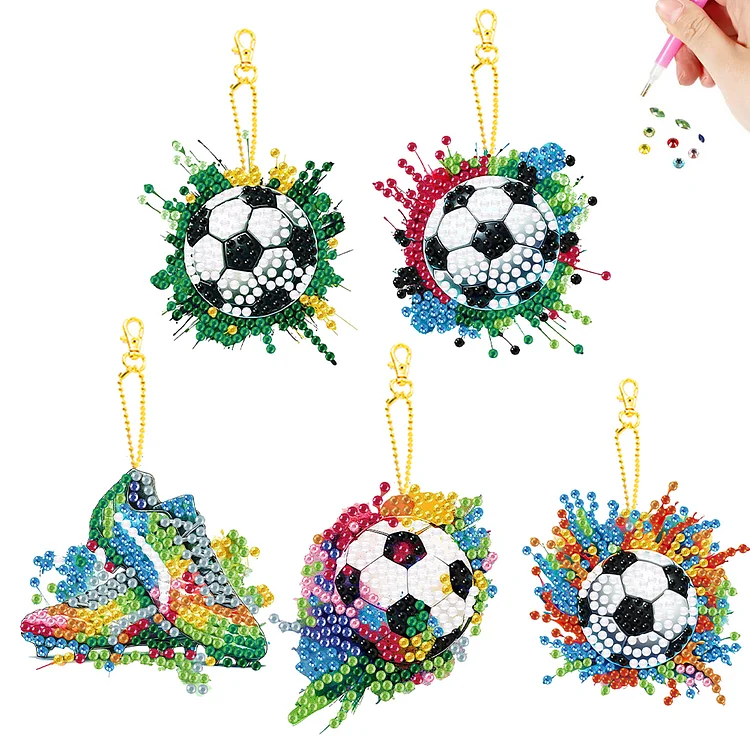 【Key-chain】5Pcs Acrylic Double Sided Football Shoes Full Drill Keyring 5D DIY Crafts Decor gbfke