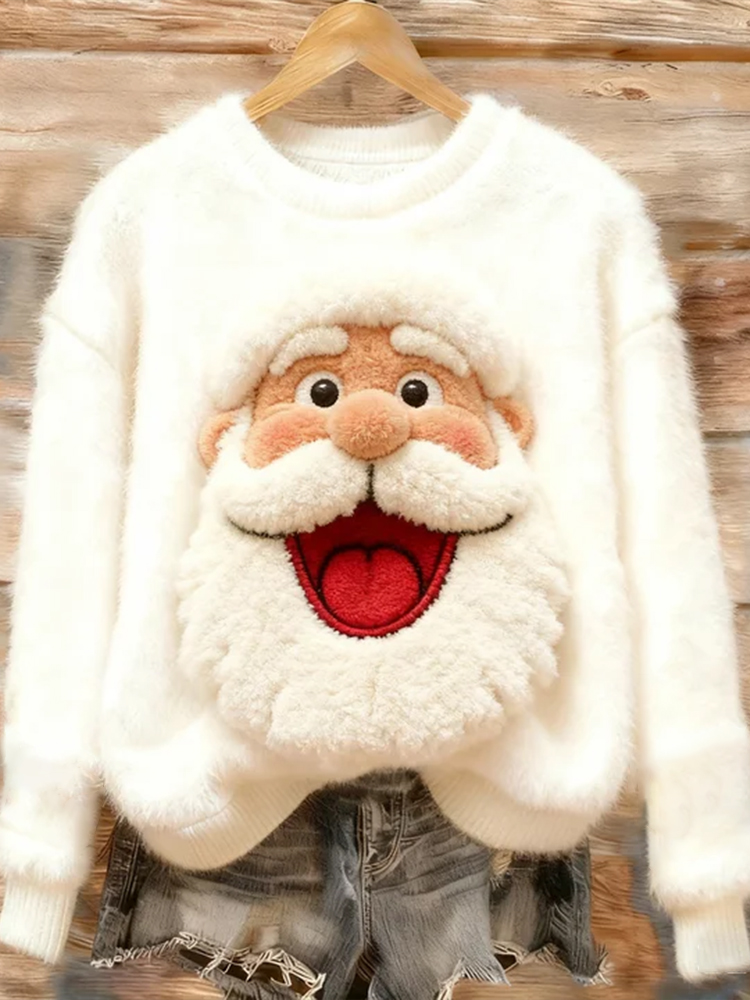 Surprised Santa Flannel Crew Neck Sweater elevenforest