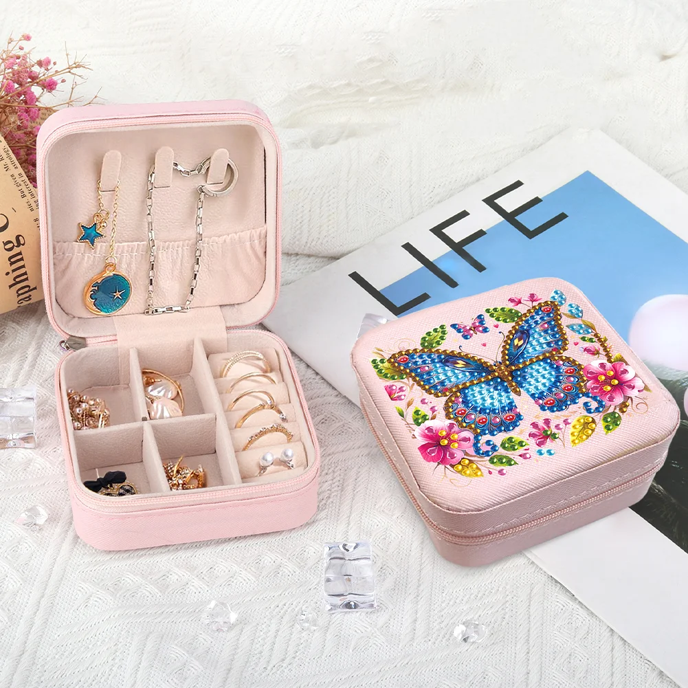 5D DIY Flower Butterfly Special Shape Diamond Painting Jewelry Box for Art Crafts