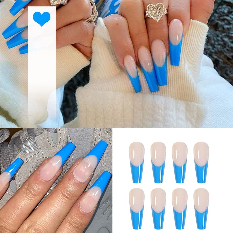 24PCS/box artificial nails with glue Milky white pink Gradients long Ballet Nail stick fake nail tips full cover acrylic-Nail Inspo